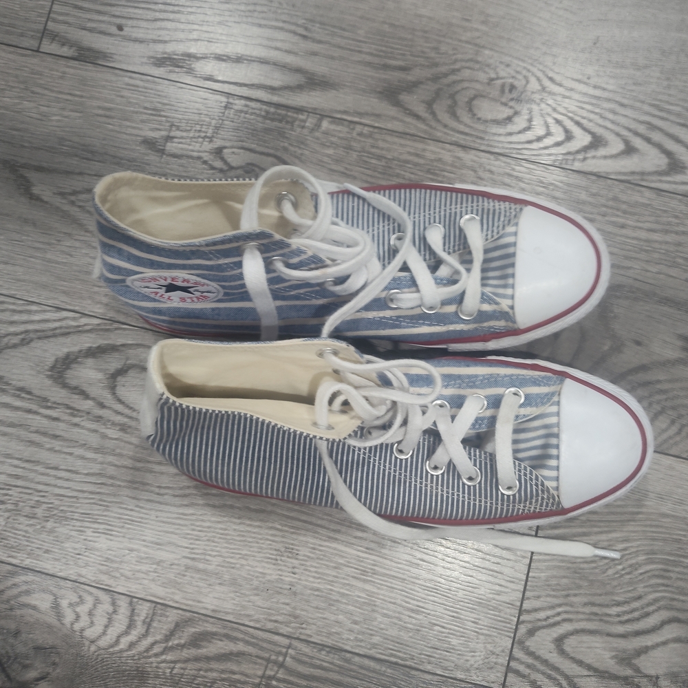 Converse Striped High-Top Canvas Sneakers in Blue and White
